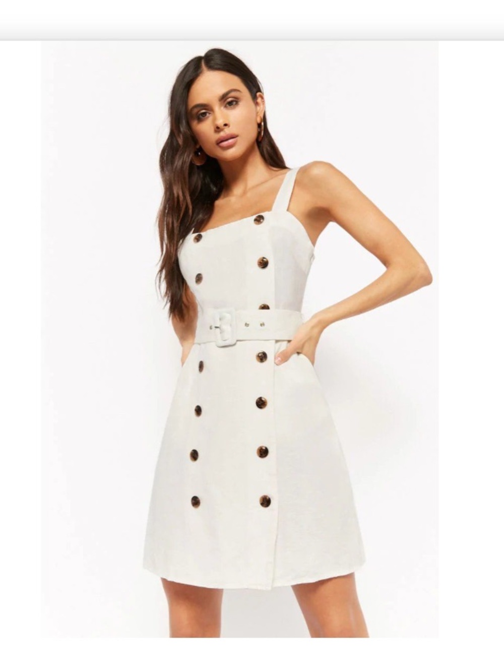 Forever 21 White Double-Breasted Belted Mini Dress